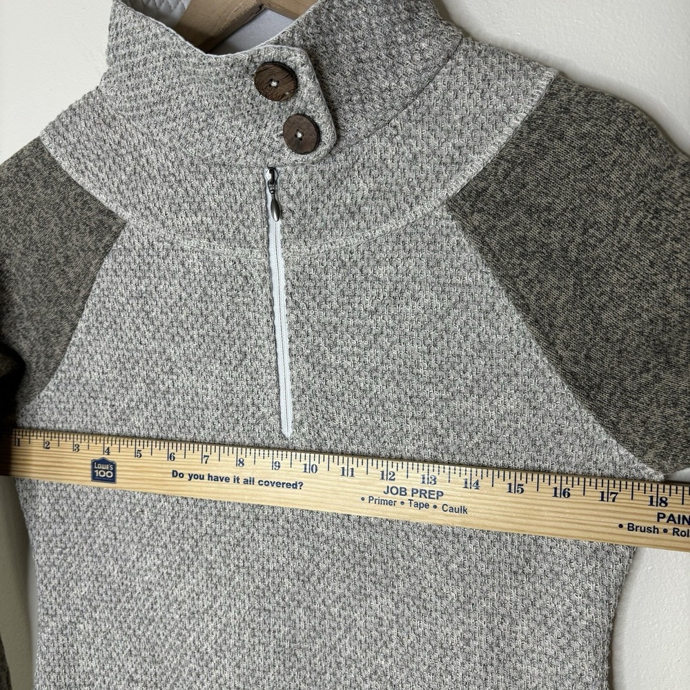 Prana Henley Small Polartec Fleece Sweater Pullover Gray Brown Cowl Mock Neeck - Picture 8 of 11